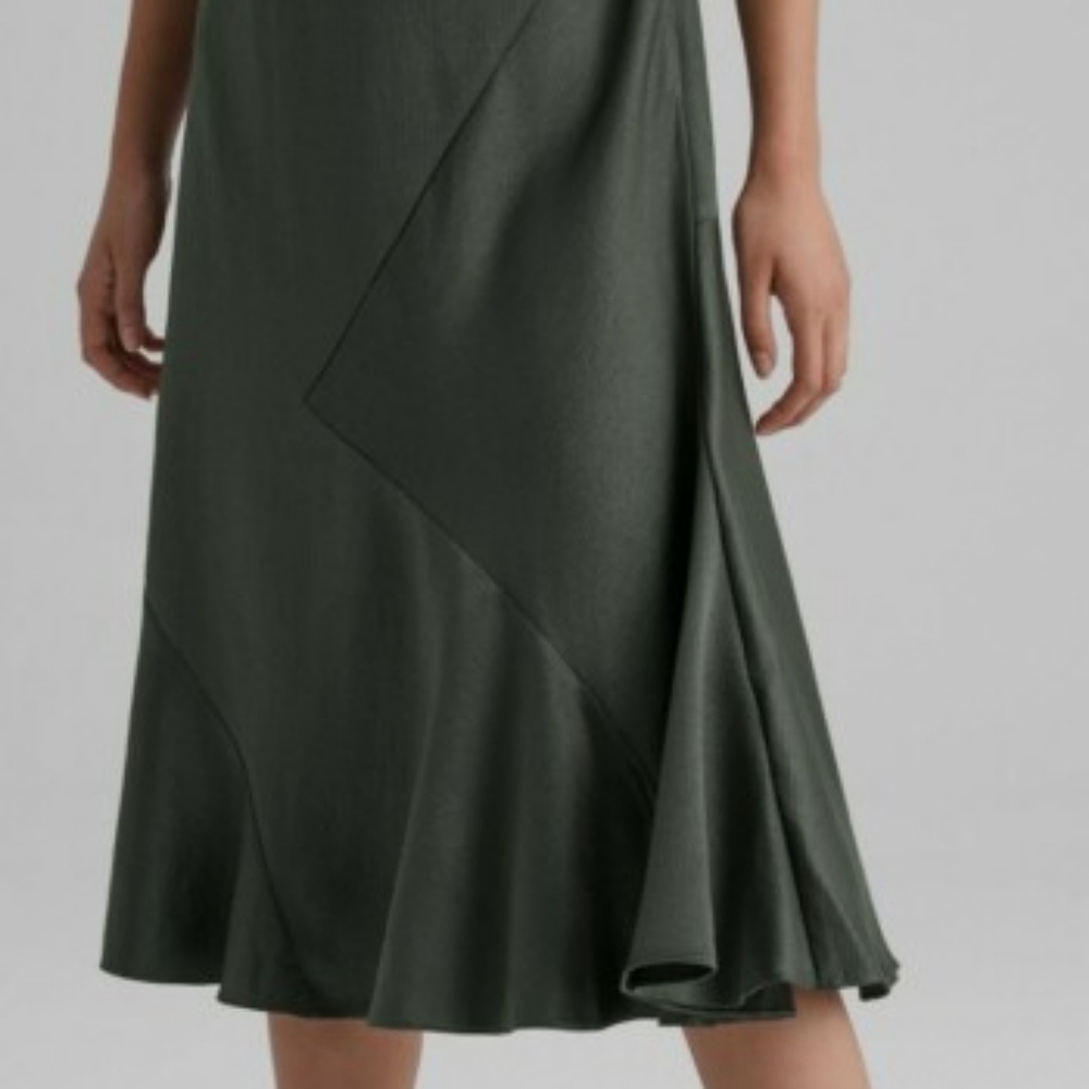 Club Monaco Bias Cut Sleeveless Satin Dress In Olive Green - Picture 6 of 16